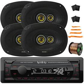 Infinity-kicker Alpha100-246csc6934-eb16g50ft Alpha 100 Bluetooth Usb Car Receiver 4x 6x9 Inch 450w Black Speakers Wire