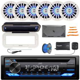 Kdt720bt-sxv300-v1-3emled265w Jvc-enrock-infinity Single Din Cd Radio Receiver With Cover 6x 6.5 Inch Blue Led Speakers Amplifier