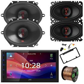 Kwm695bw-36427am-38627am Jvc-jbl 1-din Bluetooth Mp3 Radio 2x 6x8 Inch Speakers 4x6 With Wire Camera