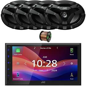 Kwm690bw-2csdf6920-eb16g50ft Jvc 1-din Bluetooth Mp3 Receiver 4x 6x9 Inch 400w Max 2-way Speakers With 50 Feet Wire
