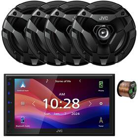 Kwm695bw-2csdf620-eb16g50ft Jvc 1-din Bluetooth Mp3 Shallow Chassis Receiver 4x 6.5 Inch 300w Max Car Speakers