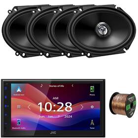 Kwm695bw-2csdr6821-eb16g50ft Jvc 1-din Bluetooth Am/fm Receiver 4x 6x8 Inch 300w Max Automotive Speakers With Wire