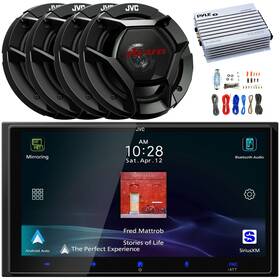 Jvc Kwm795bw-2csdr621-plmra400 Single-din Car Receiver 4x 6.5 Inch 300w Max Speaker 4-channel Amplifier With Kit