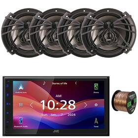 Kwm695bw-2af653-eb16g50ft Jvc-sounstream Single-din Bluetooth Receiver 4x 6.5 Inch 300w Max Car Speakers 50 Ft 16g Wire