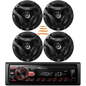 Mvhs85u-2csdf620-ebpr10 Pioneer-jvc Single Din Receiver With 4x 6.5 Inch 300w Max Power 2-way Car Audio Speakers